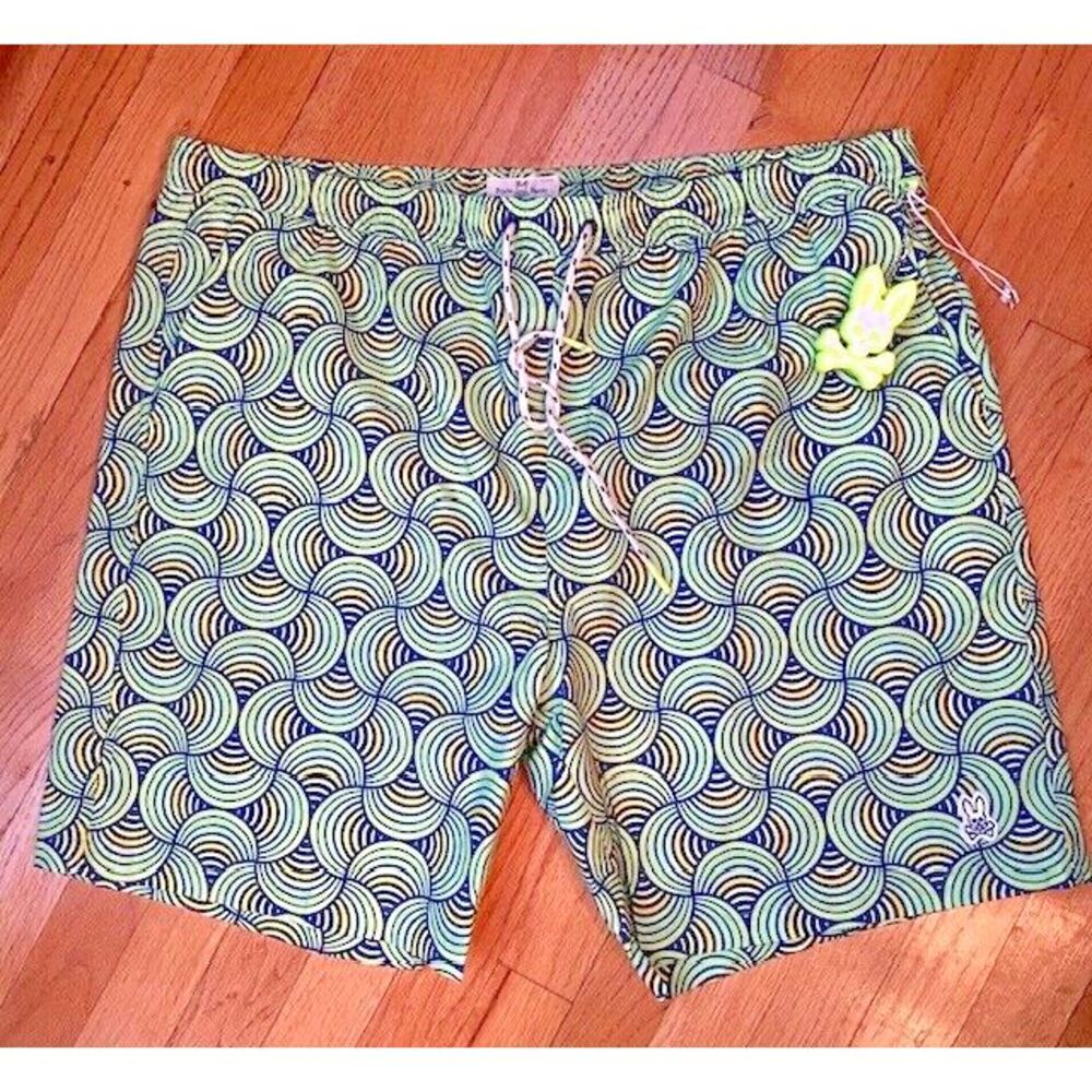 New Psycho Bunny Men's 3xl Lime Green Corton Patterned Swim Trunks MSRP $87.50 - Picture 2 of 6